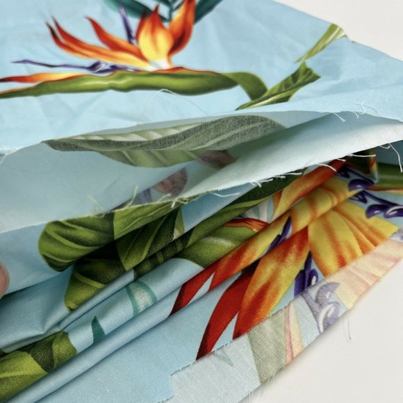 Hawaii Print Fabric Sky Blue Tropical Floral Passion Birds Of Paradise Vibrant - Picture 4 of 7